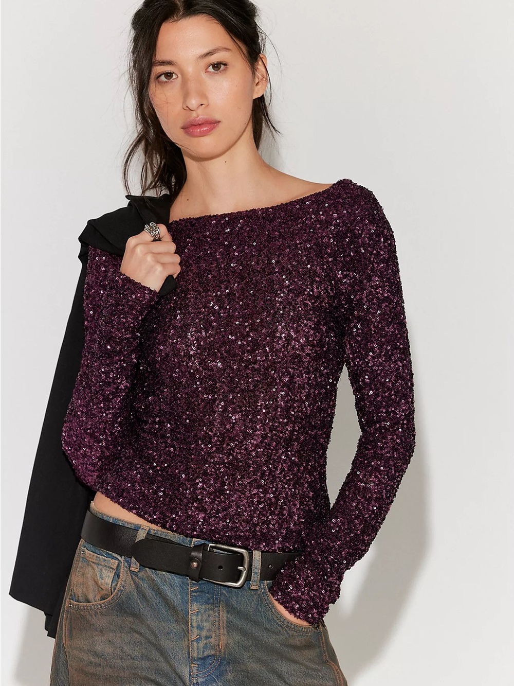 Free People Intimately Leading the Way Sequin Top NWT S Plum